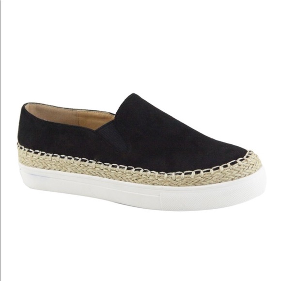Suede/espadrille black slip ons - Picture 2 of 6
